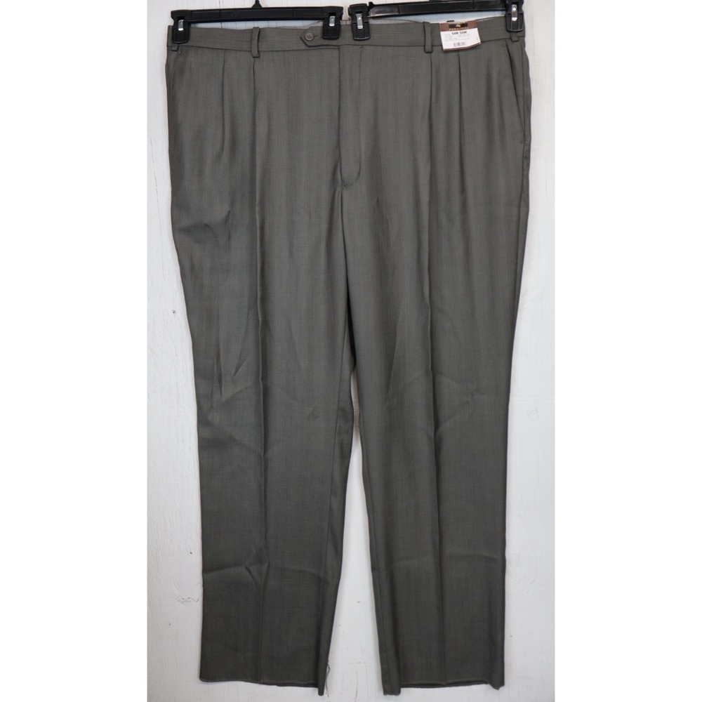Mens Caravelli Super 150s Dress‎ Pants Pleated Dark Taupe Gray Size 50 x UFN New